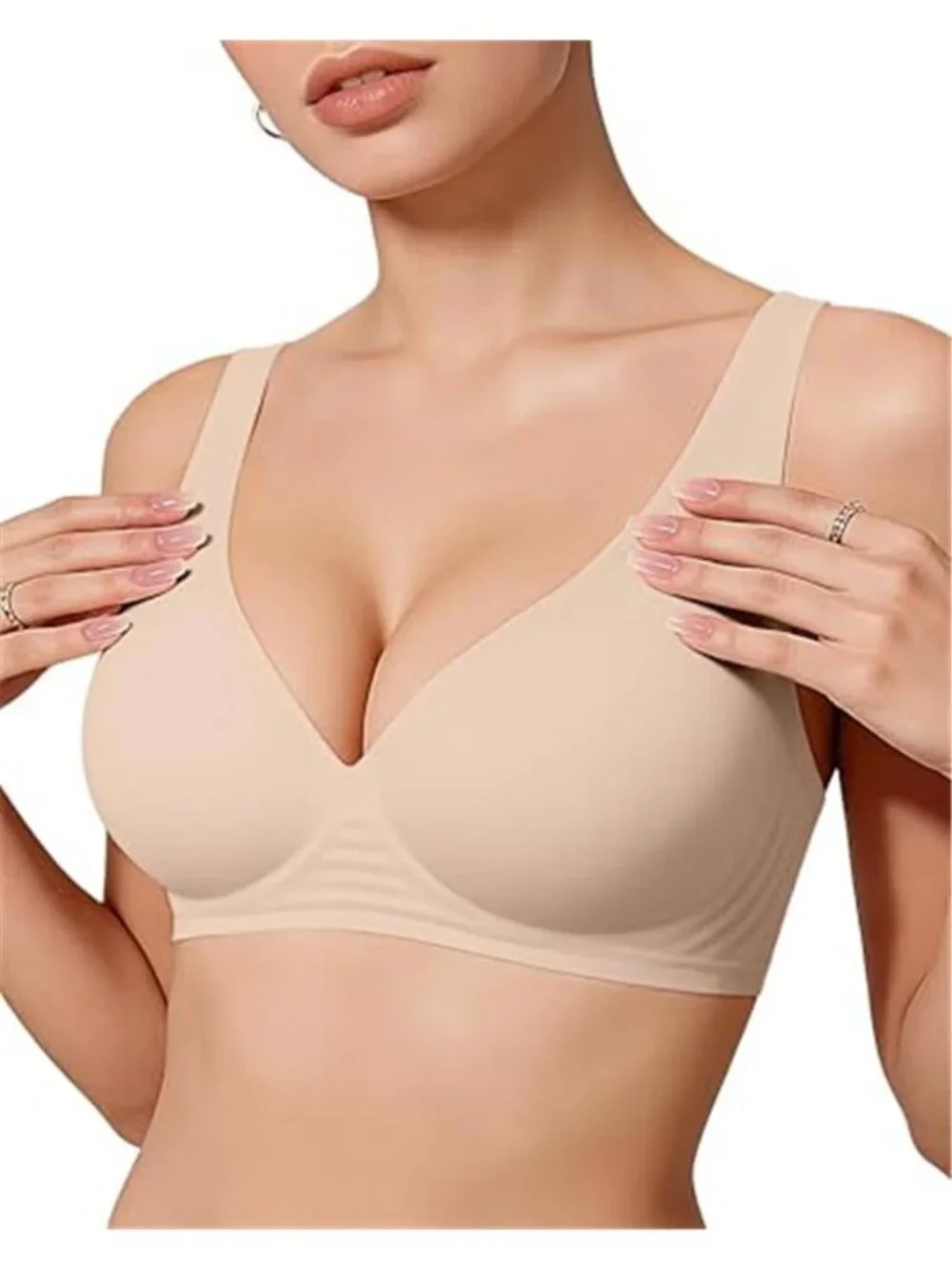 Deep V Wireless Push Up Bralette Seamless Plunge Tshirt Bra No Underwire Nude 3D